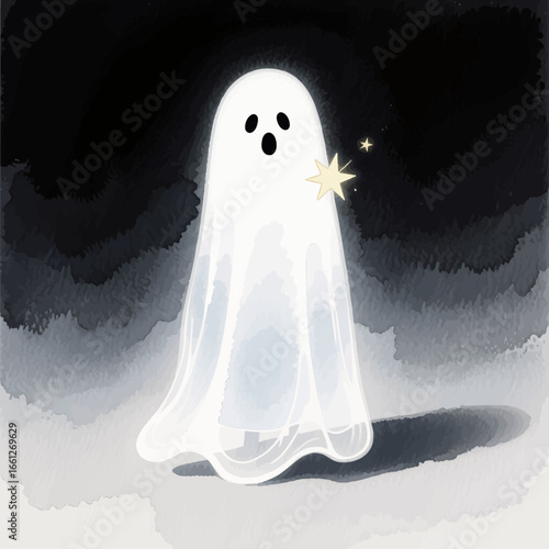 Ghostly Night in the Forest with Star