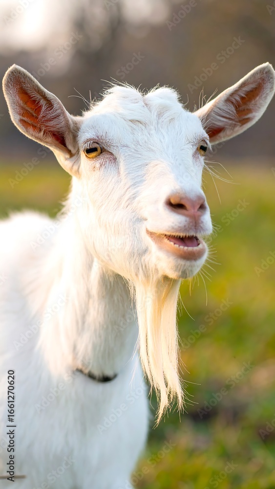 Obraz premium White goat portrait in field