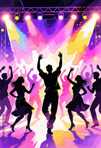 Lively Nightclub Dancing under Neon Lights