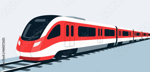 Modern Red and White Train on Rails