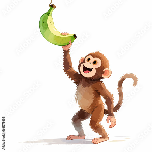 Playful Monkey Holding Banana in Lush Jungle