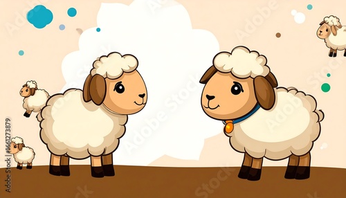 Cute Sheep Couple Peaceful Meadow Scene
