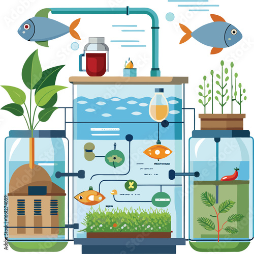 Detailed technical diagram of a home aquaponics.