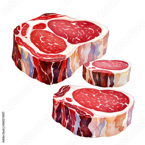 Raw Meat Cuts Illustration: Rich Red and White Textures
