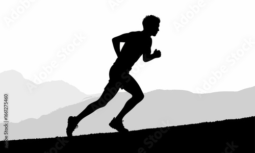 Silhouette Runner Conquering Mountain Trail at Dawn