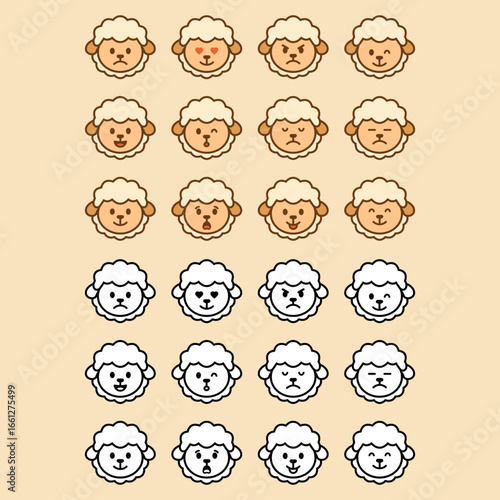 Cute Sheep Emoji Set ? 12 Kaw...