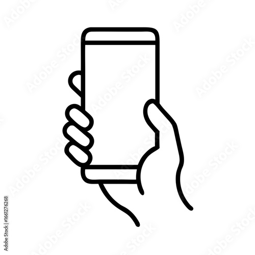 hand holding Smartphone icon in line style, Smartphone with blank white screen. vector illustration