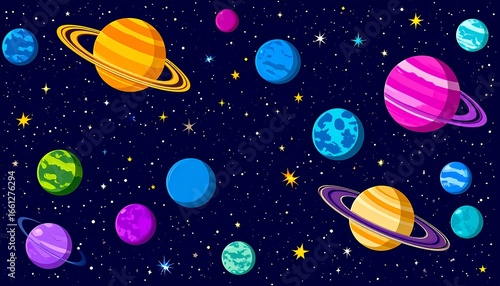 Colorful cartoon planets in space