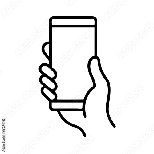 hand holding Smartphone icon in line style, Smartphone with blank white screen. vector illustration