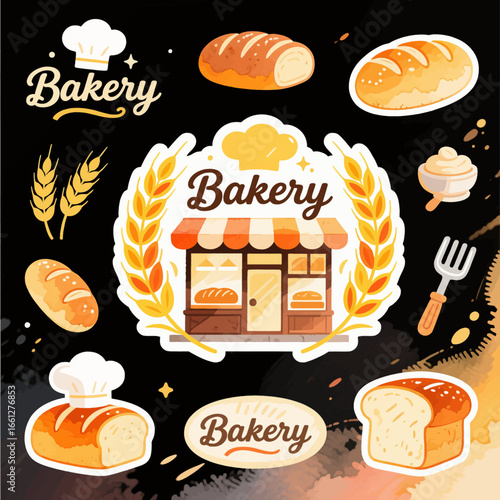 Warm Bakery Illustration with Golden Bread and Wheat