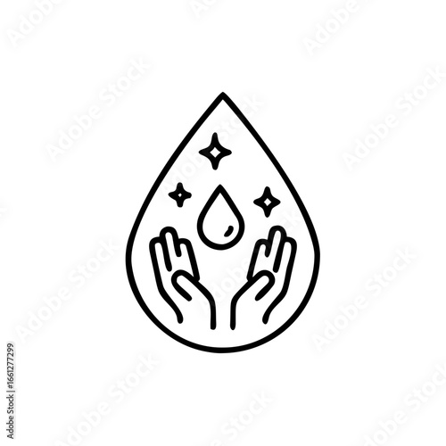 Dermatologically tested icon in line style vector label with water drop, hand with water logo. Dermatology test and dermatologist clinic icon, business concept allergy free and healthy