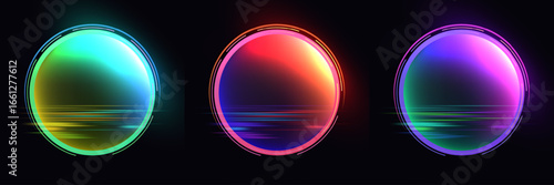 Set of neon futuristic abstract circle glowing spectrum digital art sci fi design cyber background vibrant colors high tech black background