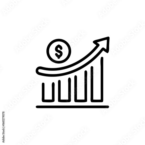 increase money growth icon in line style, progress marketing isolated on white background, growth marketing business concept