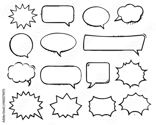 Retro empty comic bubbles and elements set with black halftone shadows. in retro vintage and pop art style. Vector illustration,