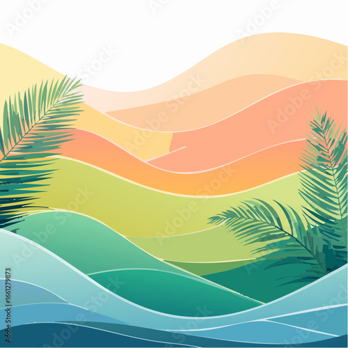 Tropical-inspired gradient waves blend smoothly, creating a warm and colorful vibe for digital projects or summer themes.