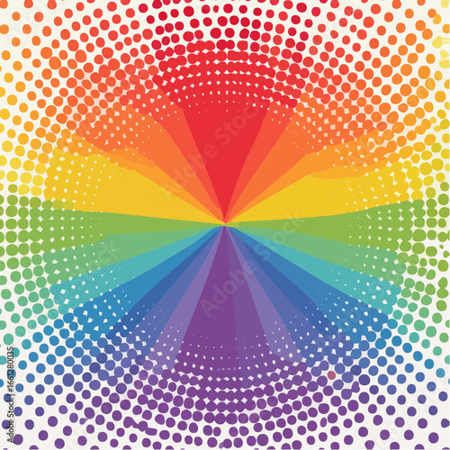 Retro halftone dots meet modern rainbow layering in this full frame vector, ideal for funky and graphic backgrounds.