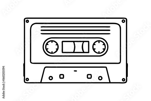 Old music cassette tape icon in line style, isolated on white background, Retro music audio cassette, vector illustration