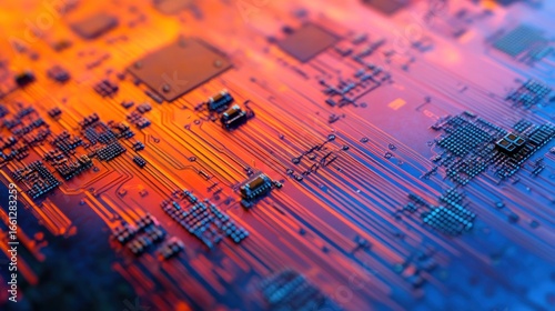 Wallpaper Mural Close-up of a Circuit Board with Red and Blue Lighting Torontodigital.ca