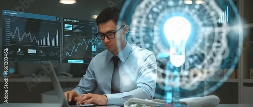AI technology assisting business professionals in research and data analysis, illustrating the impact of artificial intelligence in strategic decision-making, 4K Video