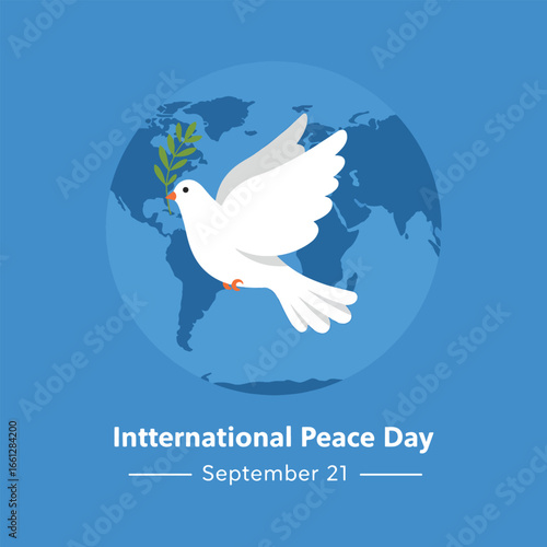 White Dove Carrying Olive Branch Over Globe.