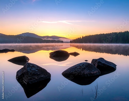 Peaceful lake sunrise