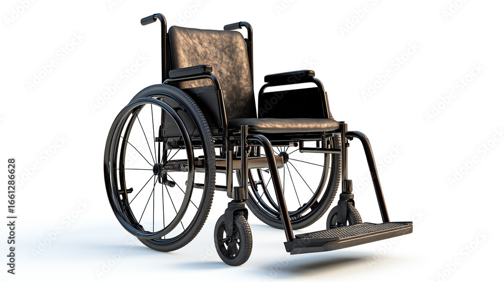 Fototapeta premium Wheelchair separate. Medical support equipment and a transport chair in the event of an illness, injury, or disability. against a white backdrop. With clipping path included