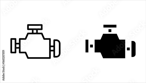 Car engine icon set, engine check minimal line vector symbol on white background