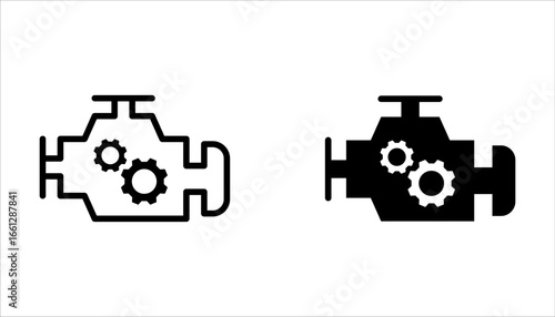 Car engine icon set, engine check minimal line vector symbol on white background