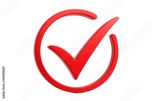 Bright red check mark symbol inside a circle isolated on transparent background