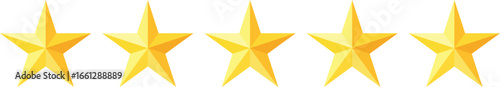 Five Star Rating Golden Review Icon. Star icon. 5 Star rating. Realistic gold star set modern vector. Feedback concept
