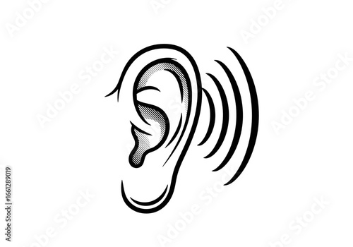 Ear with emanating sound waves illustration emphasizing listening and audio perception