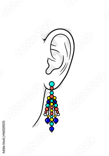 Earring with colorful cascading beads, symbolizing elegance, creativity, and vibrant personal expression