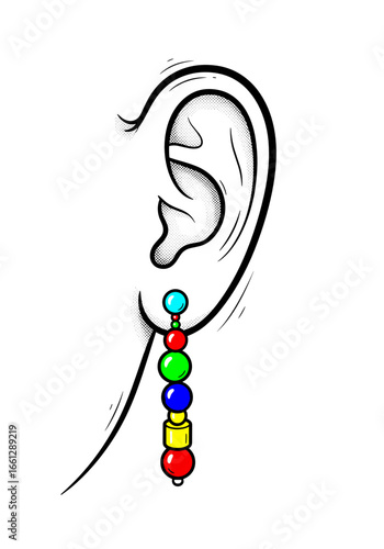 Earring with colorful beads, symbolizing playfulness, creativity, and vibrant personal style