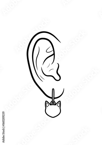 Earring shaped like a cat's head, symbolizing a love for pets and playful personality