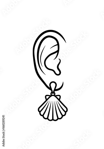 Earring shaped like a seashell, symbolizing beach life, nature, and a love for the ocean