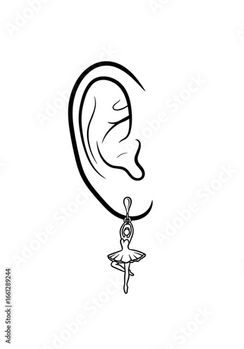 Earring shaped like a ballet dancer, symbolizing grace, artistry, and a love for dance
