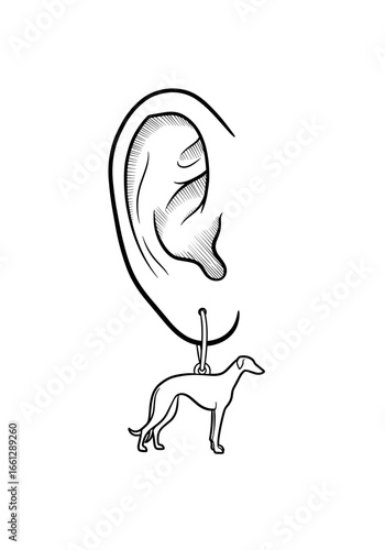 Earring shaped like a greyhound, symbolizing elegance, speed, and a love for dogs