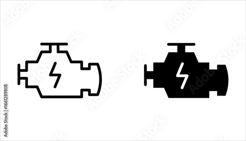 Car engine icon set, engine check minimal line vector symbol on white background