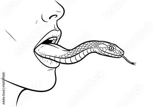 Person with a snake extending from their mouth, symbolizing danger, fear, or unexpected change