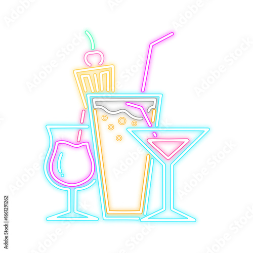 Vibrant Neon Cocktail Drinks Illustration.