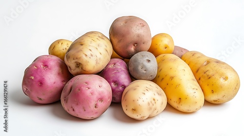 Wallpaper Mural Assortment of colorful potatoes on a white background, pink, yellow and purple variety Torontodigital.ca