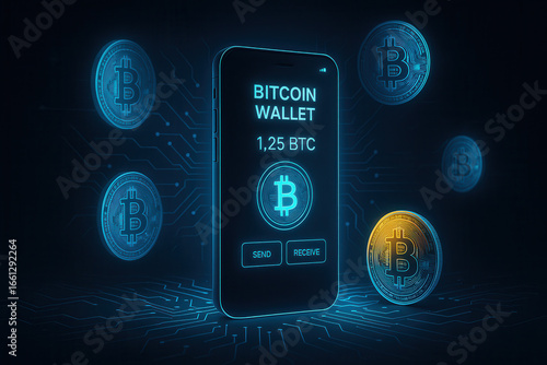Virtual crypto wallet mockup displaying bitcoin transactions digital environment graphic design
