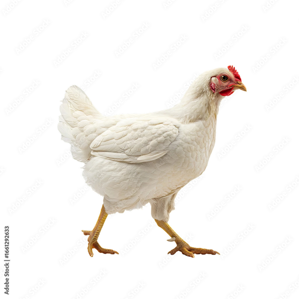 Fototapeta premium White Hen Walking Pose isolated on white transparent background, Hen PNG 