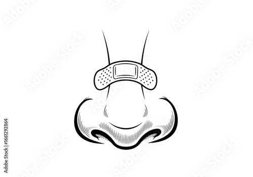 Nose with a band-aid, symbolizing injury, care, and healing of nasal health