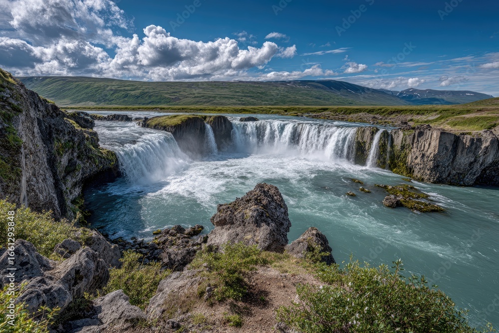 Fototapeta premium Icelandic waterfall cascading into a turquoise pool