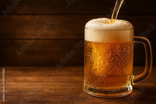 Pouring a Refreshing Beer into a Glass Mug