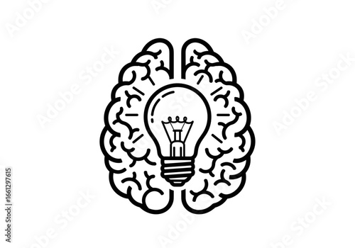 Brain with light bulb, symbolizing ideas, creativity, and inspiration