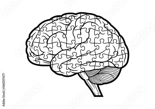Brain illustrated as a jigsaw puzzle, symbolizing complexity of thought and cognitive challenges