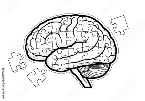 Brain depicted as a jigsaw puzzle, symbolizing mental challenges and cognitive development
