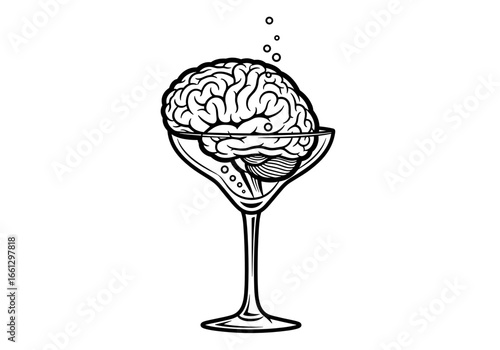 Creative illustration of a brain in a cocktail glass, symbolizing creativity and innovative thinking